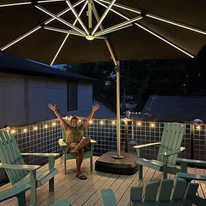 9 ft. x 12 ft. Solar Powered LED Patio Outdoor Cantilever Umbrella Heavy Duty Sun Umbrella in Black