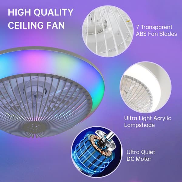 15 in. Indoor White Ceiling Fan with 6-Speed Remote Control and APP and RGB36 Colorful LED Lights