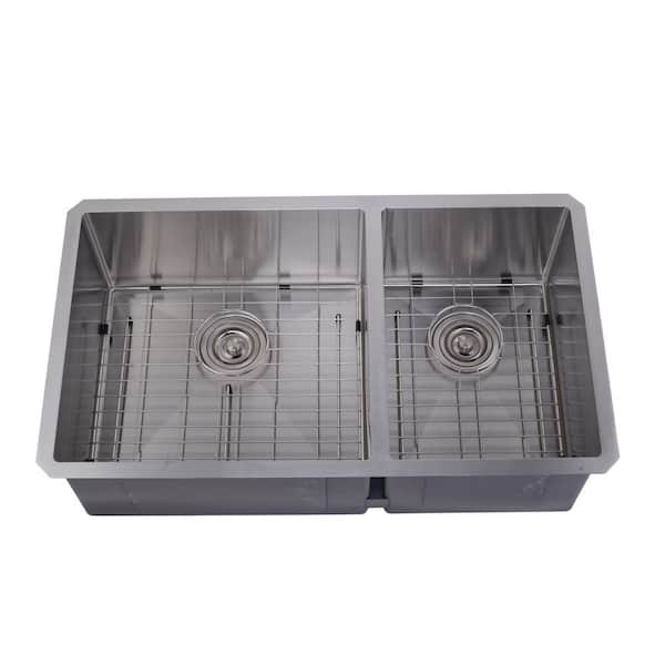 Karran 33 Top Mount Double Bowl 50/50 Quartz Kitchen Sink in Black with Faucet Karran 33 Top Mount Double Bowl 50/50 Quartz Kitchen Sink in Black with Faucet