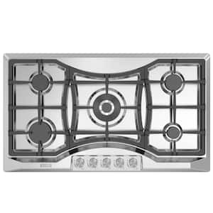 Built-in 36 in. Gas Cooktop in Stainless Steel 5 Sealed Burners Cook Tops