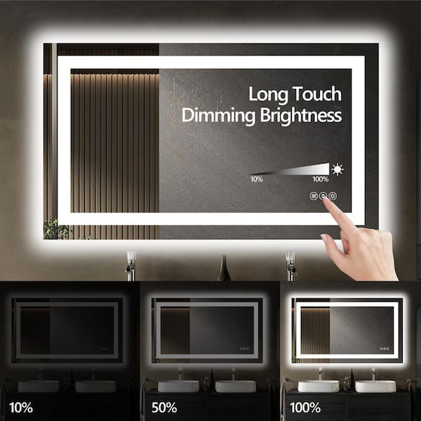 ZXDDMS 24 in. W x 36 in. H Rectangular Frameless 3-Color Dimmable