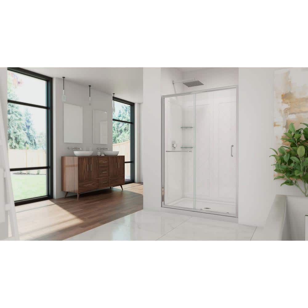 Infinity-Z 48" x 76.75" Frosted Glass Sliding Shower Kit with Brushed Nickel Hardware
