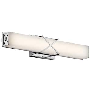 Trinsic 22 in. Chrome Integrated LED Linear Contemporary Bathroom Vanity Light Bar with Satin Etched White Glass