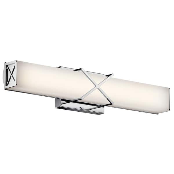 KICHLER Trinsic 22 in. Chrome Integrated LED Linear Contemporary Bathroom Vanity Light Bar with Satin Etched White Glass