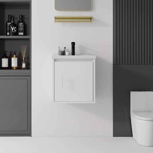 20 in. W White Floating Plywood Bath Vanity with White Ceramic Top Sink, Soft-Close Door