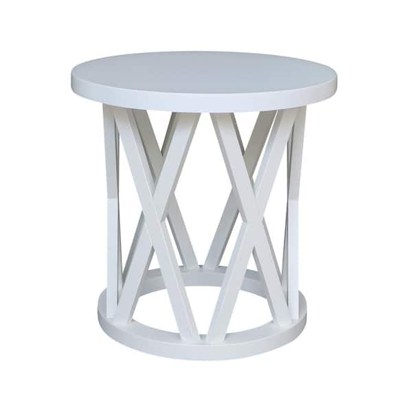 International Concepts White Solid Wood Round Ceylon End Table