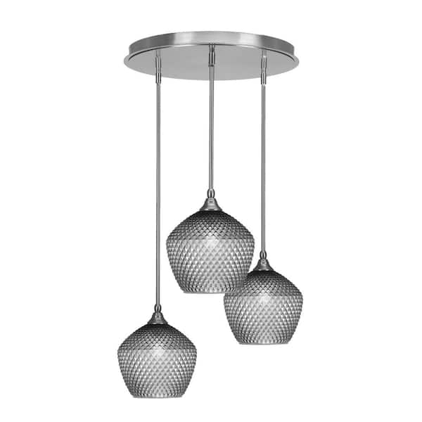 Unbranded Villa 3 Light Brushed Nickel, Cluster Pendant Light with 9 in. Smoke Textured Glass Shades, No Bulbs Included