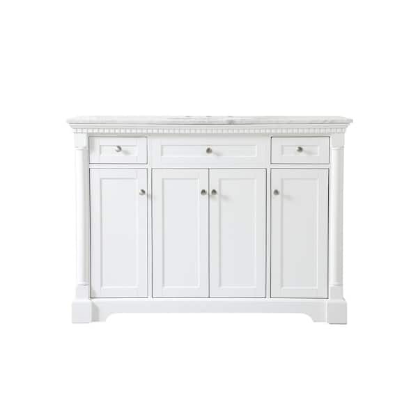 Unbranded Simply Living 48 in. W x 21.5 in. D x 35 in. H Bath Vanity in White with Carrara White Marble Top
