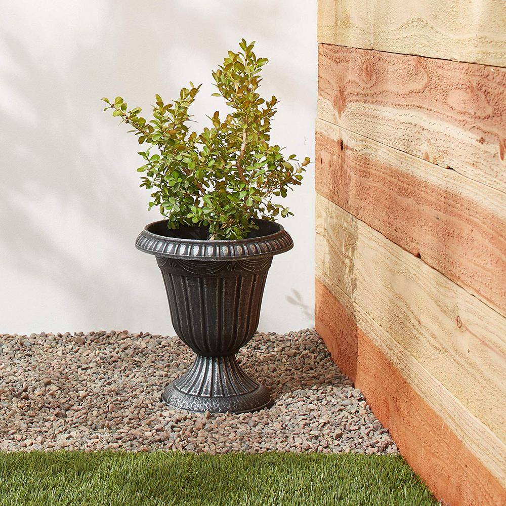Classic 10" x 12" Brushed Silver Plastic Urn Planter