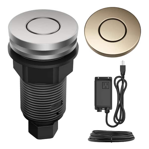 KRAUS Garbage Disposal Air Switch Kit with 2-Flat-Top Push Buttons in Stainless Steel and Spot-Free Antique Champagne Bronze