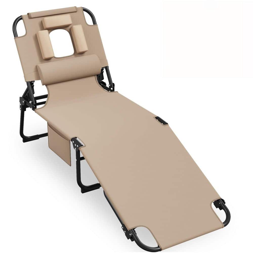 5-Position Folding Chaise Lounge Chair Portable Beach Lounge Chair for Outdoor Sunbathing Patio Pool Lawn, Beige price history on PriceWatchPro