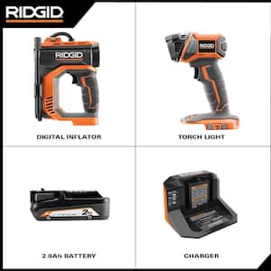 18V Cordless High Pressure Portable Inflator Kit with 2.0 Ah Battery, Charger, and Torch Light