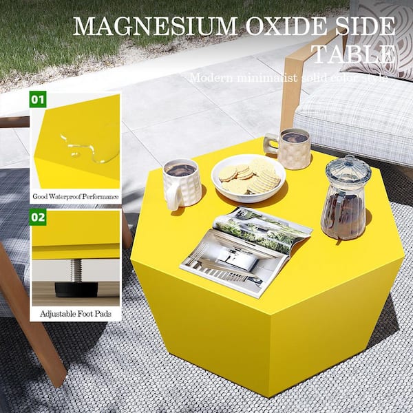 28 in. Lemon Yellow Hexagon Concrete Outdoor Coffee Table, Patio Conversation Table