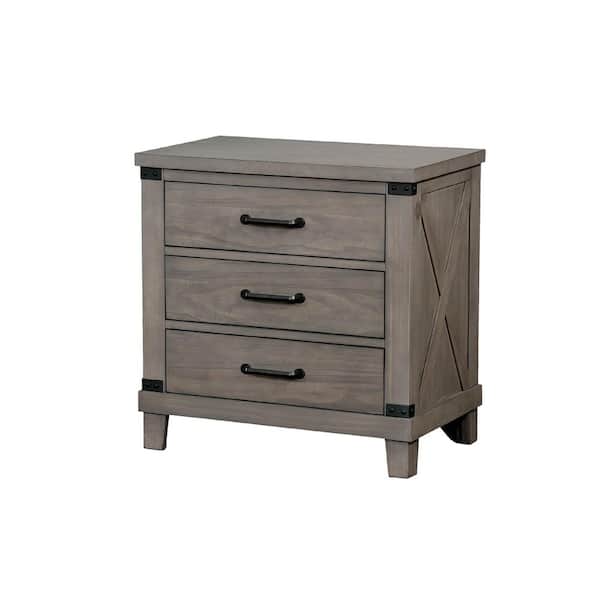 Furniture of America Paddie 3-Drawer Gray Nightstand