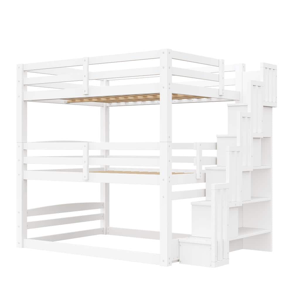 Nestfair White Wood Full over Full over Full Triple Bunk Bed with ...
