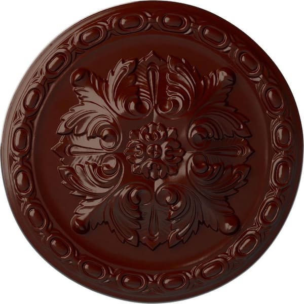 Ekena Millwork 11-3/4" x 3/8" Stockport Urethane Ceiling Medallion, Brushed Mahogany