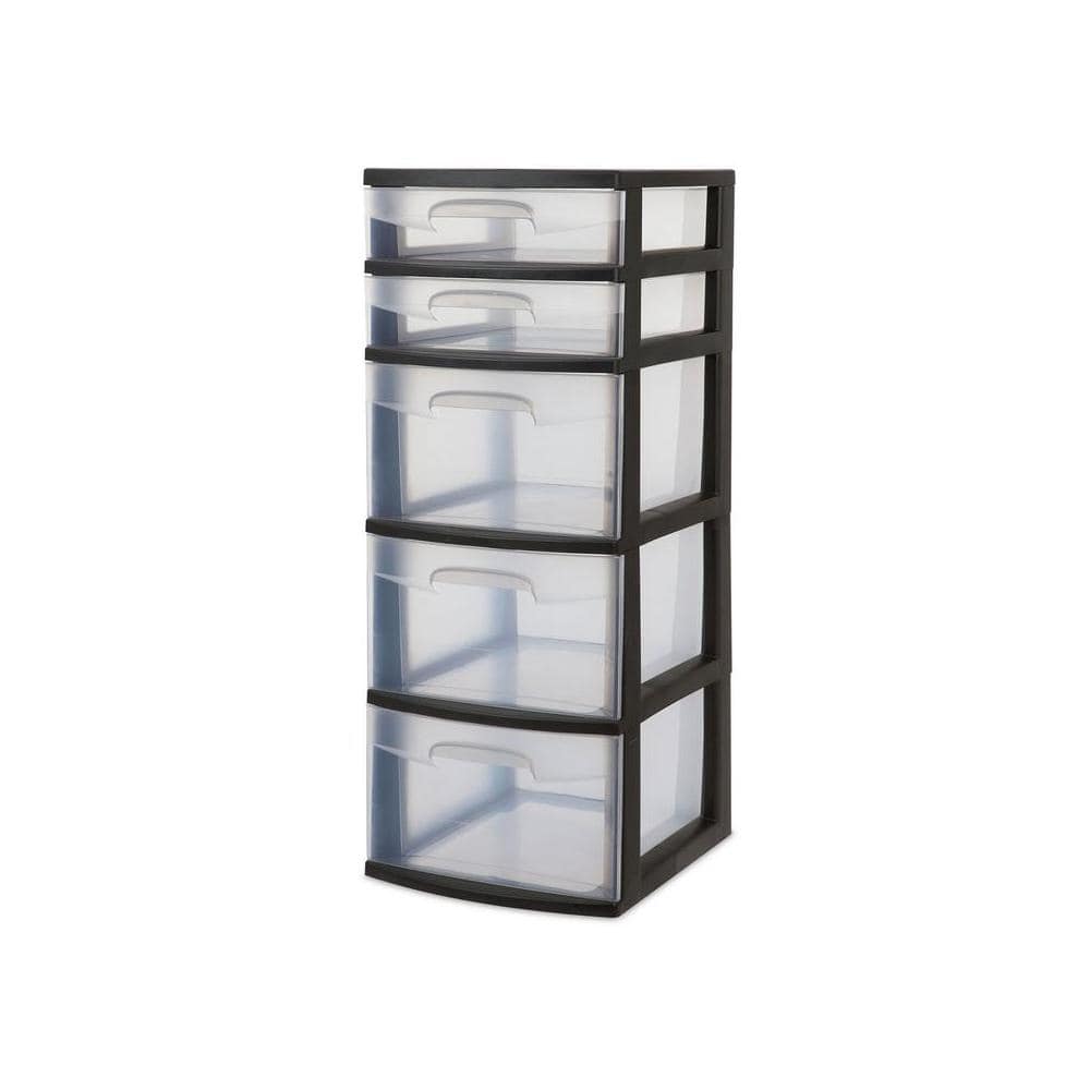 Home & Kitchen Sterilite 5 Drawer Wide Tower Black Frame Storage