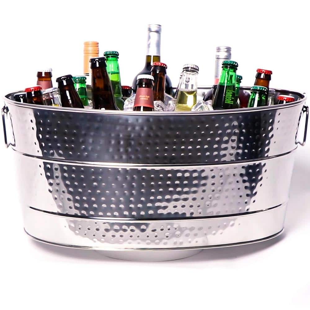 6 Gal. Heavy-Duty Hammered Glossy Stainless Steel Large Oval Beverage Tub F