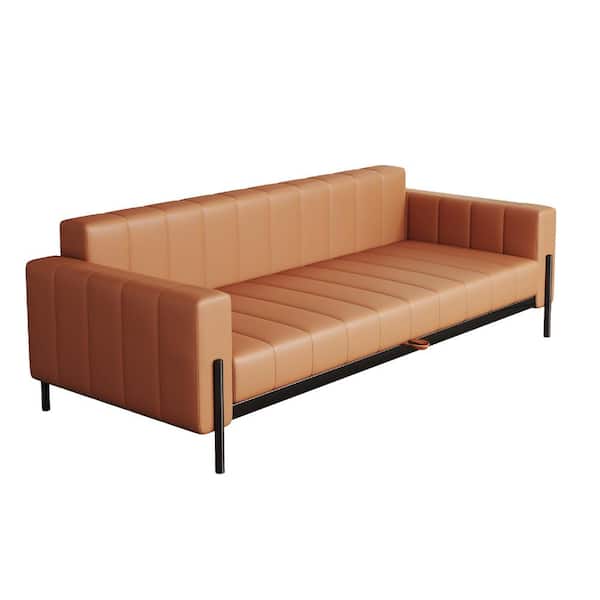 JASIWAY 86.6 in. Brown Faux Leather Full Size Sofa Bed