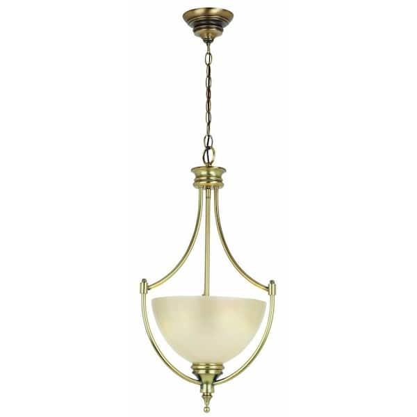 Home Decorators Collection Keswick 3-Light Brushed Brass Bowl Pendant with Frosted Shade