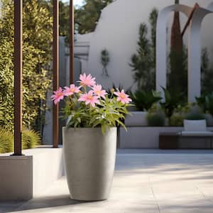 Lightweight 14 in. x 18.5 in. Light Gray Extra Large Tall Round Concrete Plant Pot / Planter for Indoor and Outdoor