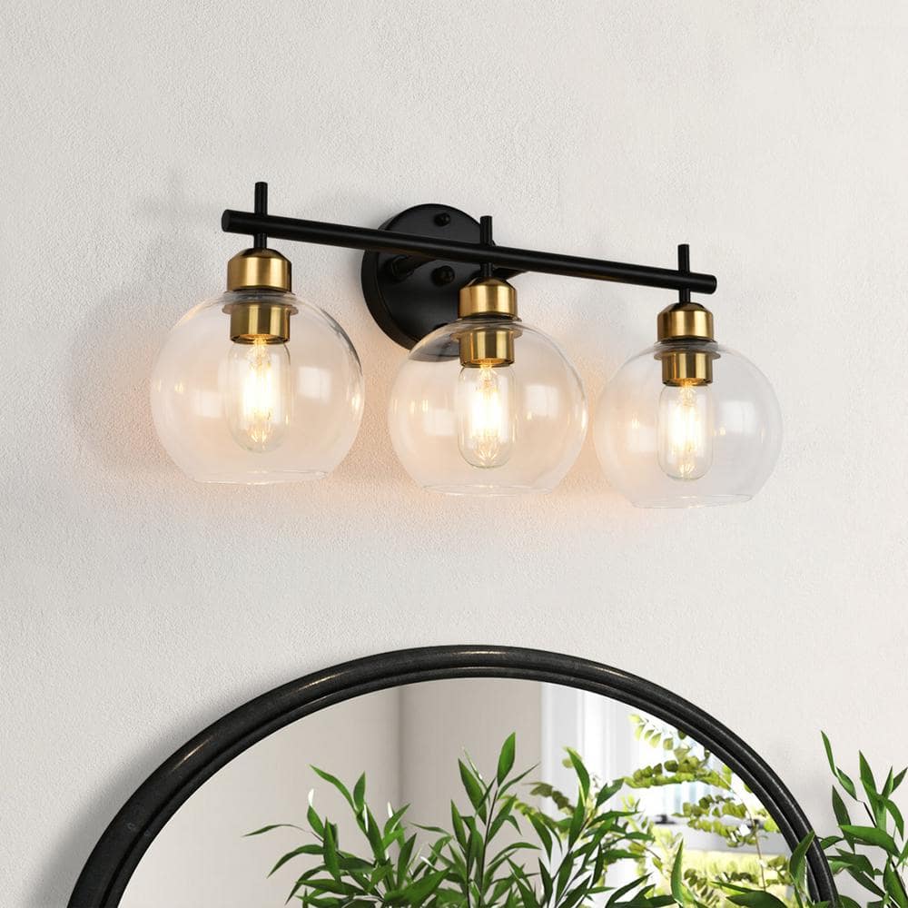 20.08 in. 3-Light Modern/Contemporary Black and Gold Bathroom Vanity Light 