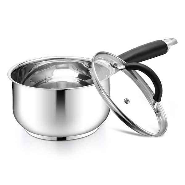 2 Quart Stainless Steel Saucepan with Lid Tri-Ply Base Non-Toxic Cookware Compatible with All Cooktops