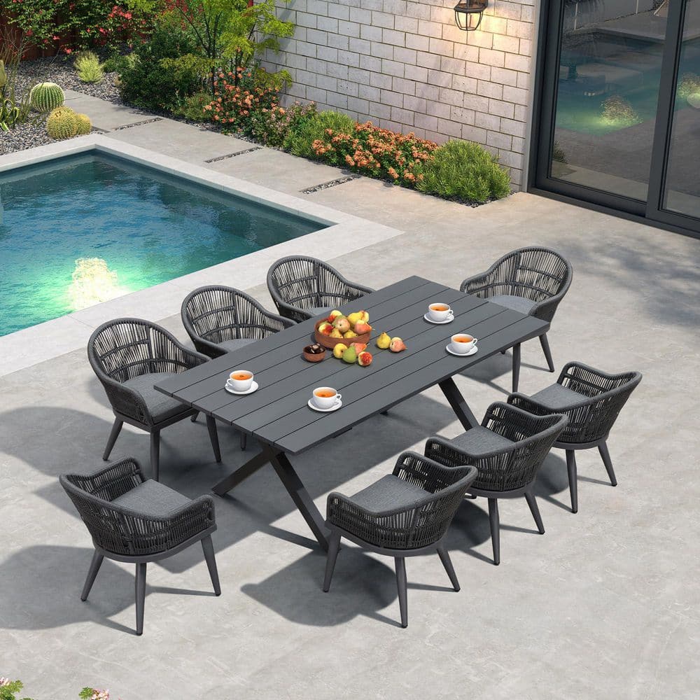 PURPLE LEAF 9-Piece Aluminum All-Weather PE Rattan Rectangular