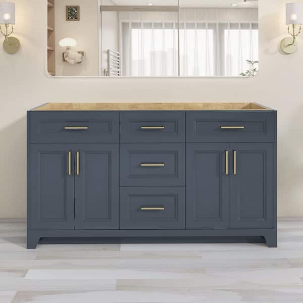 NTQ 60 in. W x 21.5 in. D x 33.5 in. H Bath Vanity Cabinet Without Top Morden Solid Wood Bathroom Vanity in Navy Blue