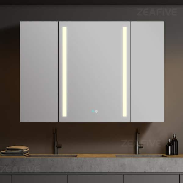 Zeafive 40 in. W x 30 in. H Rectangular White Aluminum Surface Mount Bathroom Medicine Cabinet with Mirror, Lights and Defogger