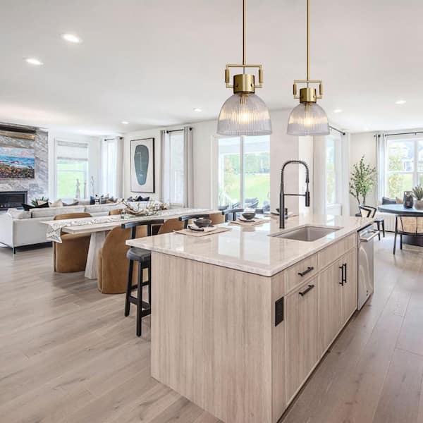 Modern Farmhouse Shaded Kitchen Island Pendant Lighting, 1-Light Gold Pendant Light with Glass Shade, Gold Pendant Light