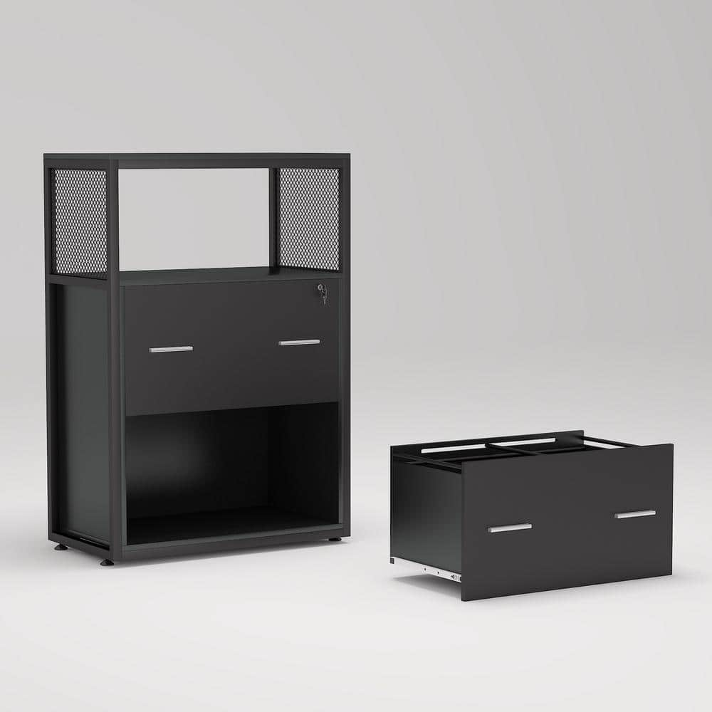 White Folding File Cabinet with 2 Adjustable Shelves, Metal Cabinet Wi