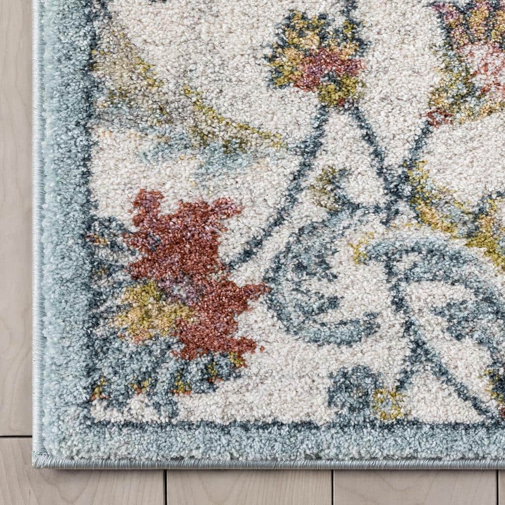 Ivory Rectangular Stain-Resistant Oriental Area Rug