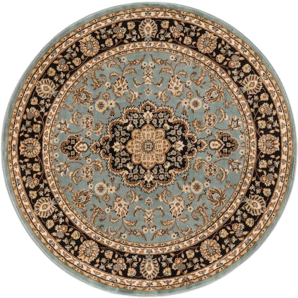 Well Woven Barclay Medallion Kashan Light Blue 5 ft. x 5 ft. Round Area Rug