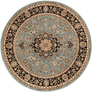 Barclay Medallion Kashan Light Blue 4 ft. Traditional Round Area Rug