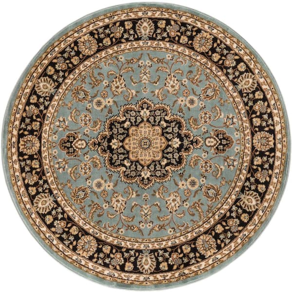 Well Woven Barclay Medallion Kashan Light Blue 4 ft. Traditional Round Area Rug