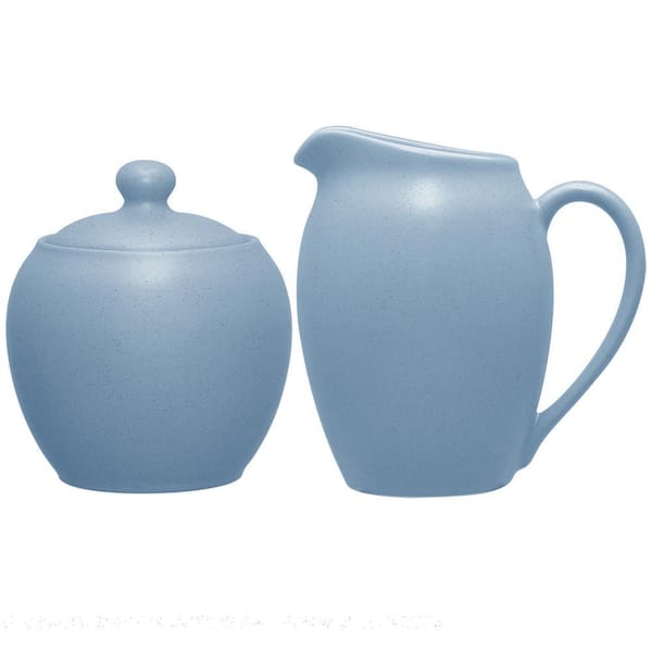 Color Wave Ice (Light Blue) Stoneware 13 oz. Sugar and 11 fl. oz.  Creamer Set