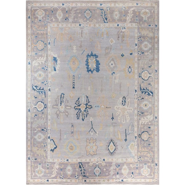 Oushak Gray 10 ft. x 14 ft. Floral Wool Indoor Area Rug