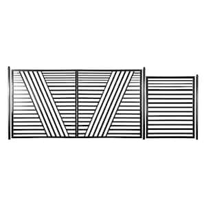 Sofia Style 12 ft. x 6 ft. Black Steel Dual Swing Driveway Gate Kit with Pedestrian Gate