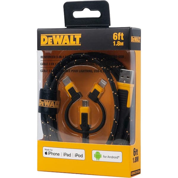 DEWALT Reinforced 3-In-1 Cable for Lightning, USB-C and Micro-USB 131 1356  DW2 - The Home Depot