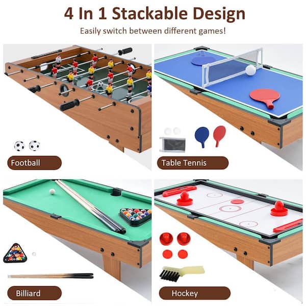 Mesa Multijuegos 10 En 1 COSTWAY | Futbolín, Hockey, Billar, Tenis De Mesa Y Más | Tableros Apilables Para Ahorrar Espacio