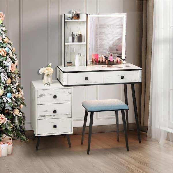Vanity Makeup Table Set 3-Color Dimmable Human Body Induction LED Light White