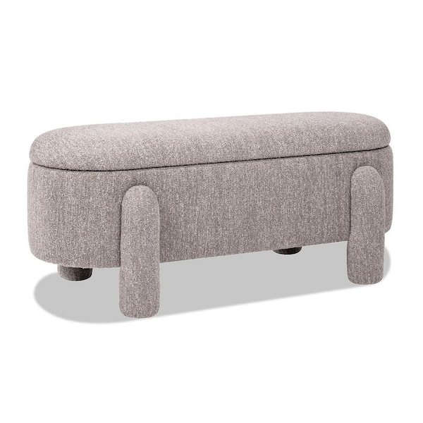Hugo 49 in. Oval Fully Upholstered Storage Bedroom Bench in Milk Cream White
