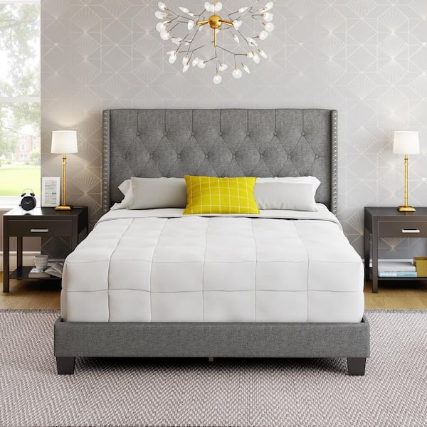 Restrite Marlo Grey Linen Queen Upholstered Platform Bed Frame Migr968qn The Home Depot Restrite Marlo Grey Linen Queen, Marlo Furniture Reviews