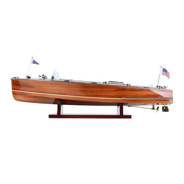 HomeRoots Wood Brown Hand Painted 1928 Chris Craft Triple Cockpit Boat Decorative Sculpture