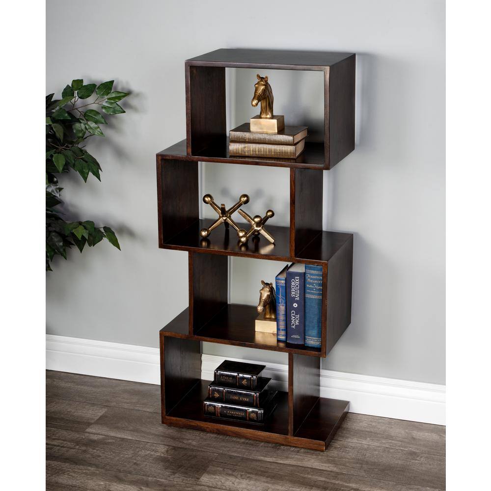 Stockholm Dark Brown Mango Wood Cubical Etagere Bookshelf