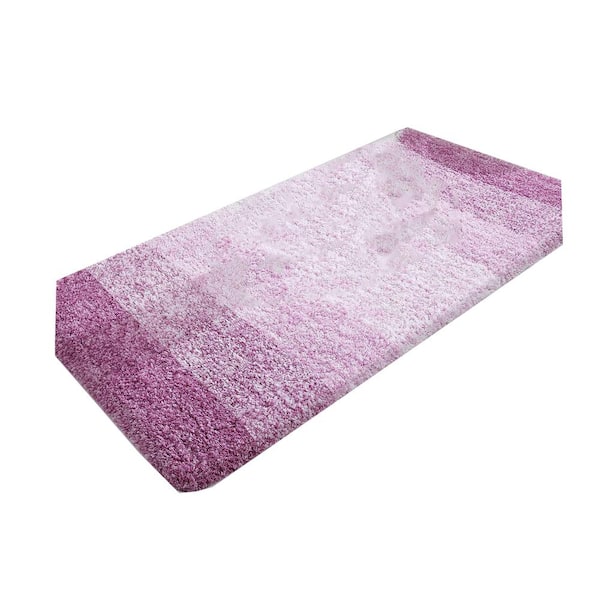 Afoxsos 59 in. x 24 in. Purple Stripe Microfiber Rectangular Shaggy Bath Rugs