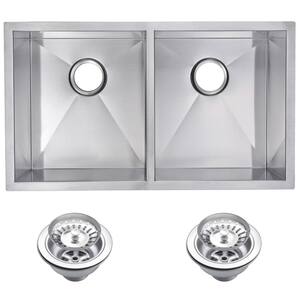 Undermount Stainless Steel 31 in. Double Bowl Kitchen Sink with Strainer in Satin