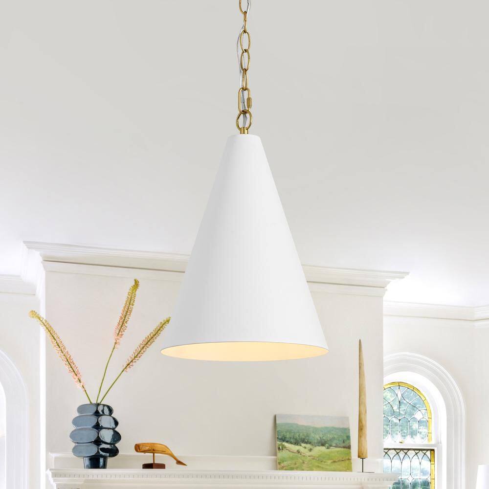 Potlid 1-Light 9.8 in.W Brushed Brass White Cone Pendant Light for Kitchen Island and Dining Room price history on PriceWatchPro
