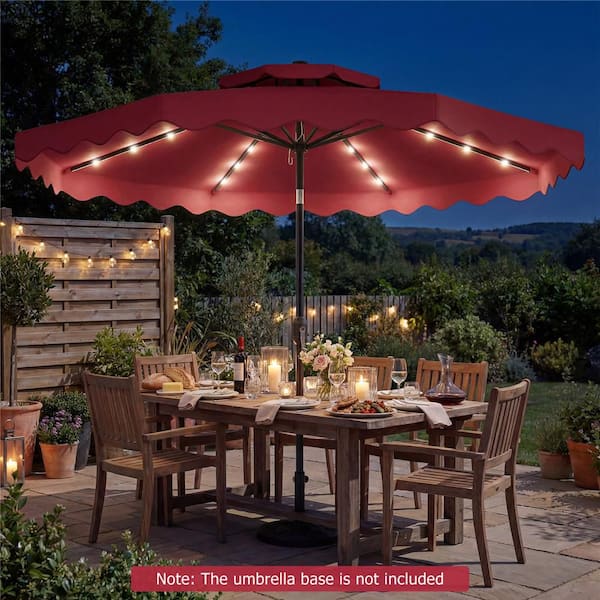 costway 9ft patio solar umbrella led patio market Costway 9 ft. Solar LED Patio Umbrella, Push-Button Tilt and Crank, 24 LED  Lights and 8 Ribs in Red HCST13763